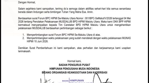 Dinilai Sarat Kepentingan, BPP Resmi Batalkan Musdalub HIPMI Malut