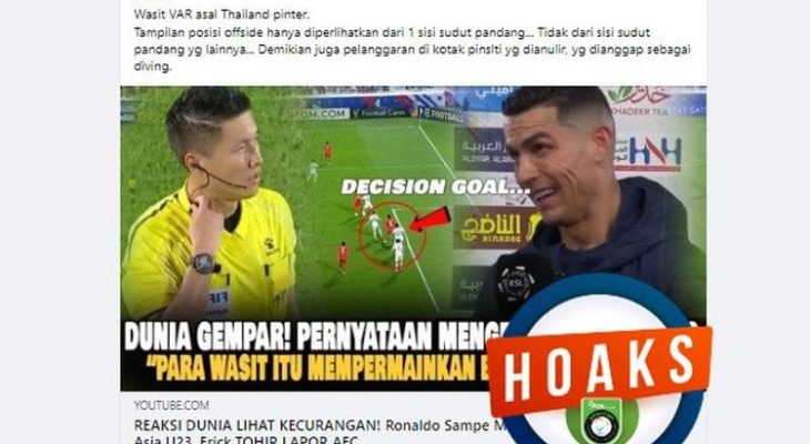[HOAKS] Ronaldo Kritik Kepemimpinan Wasit Indonesia Vs Uzbekistan