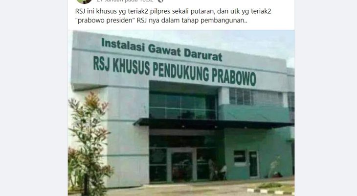 Beredar Foto RSJ Khusus Pendukung Prabowo di Medsos, Ini Faktanya