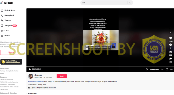 [SALAH] Jokowi Kirimkan Bunga Ucapan Terima Kasih ke Kim Jong Un Karena Dukung Timnas Indonesia Lawan Korsel