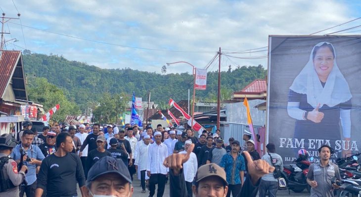 Tiba di Kepulauan Sula, Hendrata Thes dan M Natsir Sangadji Disambut Ribuan Pendukung