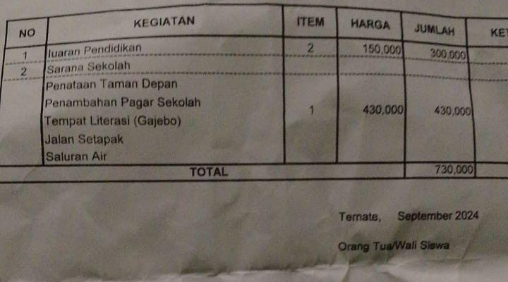 Orang Tua Siswa SMA 4 Ternate Mengeluh, Sekolah Minta Sumbangan Bangun Taman hingga Jalan Setapak