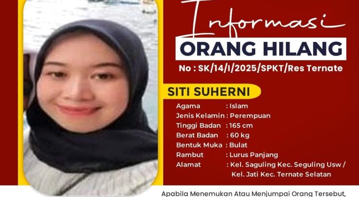 Perempuan 24 Tahun di Ternate Dilaporkan Hilang