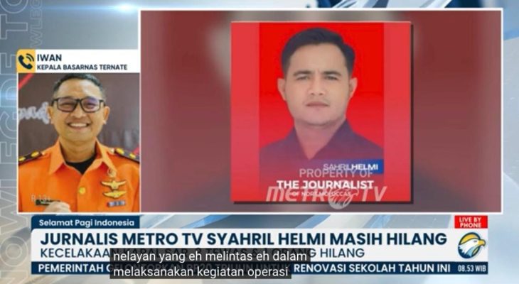 Tim SAR Terus Lakukan Pencarian Kontributor Metro TV yang Hilang Akibat Kecelakaan Speed Boat Basarnas Ternate