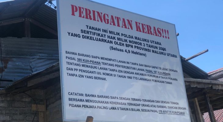 Polda Maluku Utara Pasang Plang Peringatan ke Warga Kelurahan Ubo-Ubo