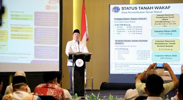 Jadi Pembicara di Rakernas BWI, Menteri Nusron Tegaskan Target Sertipikasi Wakaf hingga 2028