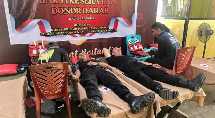 HUT Brimob ke-80, Batalyon B Pelopor Resimen II Pasukan Brimob III dan PMI Provinsi Lakukan Donor Darah