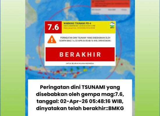 Peringatan Dini Tsunami di Maluku Utara Akibat Gempa M7,6 Berakhir