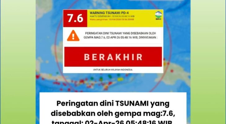 Peringatan Dini Tsunami di Maluku Utara Akibat Gempa M7,6 Berakhir