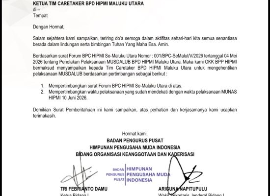Dinilai Sarat Kepentingan, BPP Resmi Batalkan Musdalub HIPMI Malut