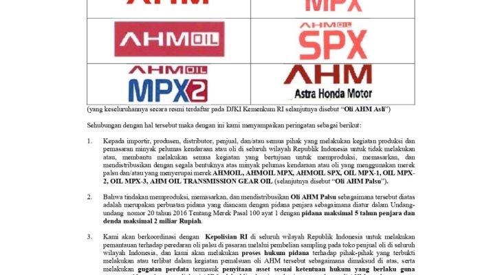 PT Astra Honda Motor Tegaskan Perlindungan Merek dan Keamanan Konsumen di Sulawesi Utara, Gorontalo, dan Maluku Utara