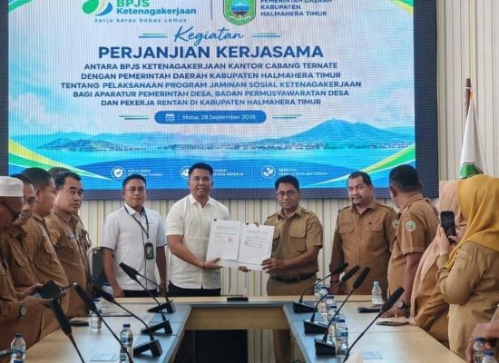 BPJS Ketenagakerjaan dan Pemkab Halmahera Timur Teken PKS, Perkuat Perlindungan Aparatur Desa, BPD dan Pekerja Rentan