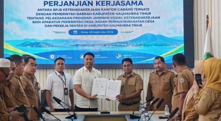 BPJS Ketenagakerjaan dan Pemkab Halmahera Timur Teken PKS, Perkuat Perlindungan Aparatur Desa, BPD dan Pekerja Rentan